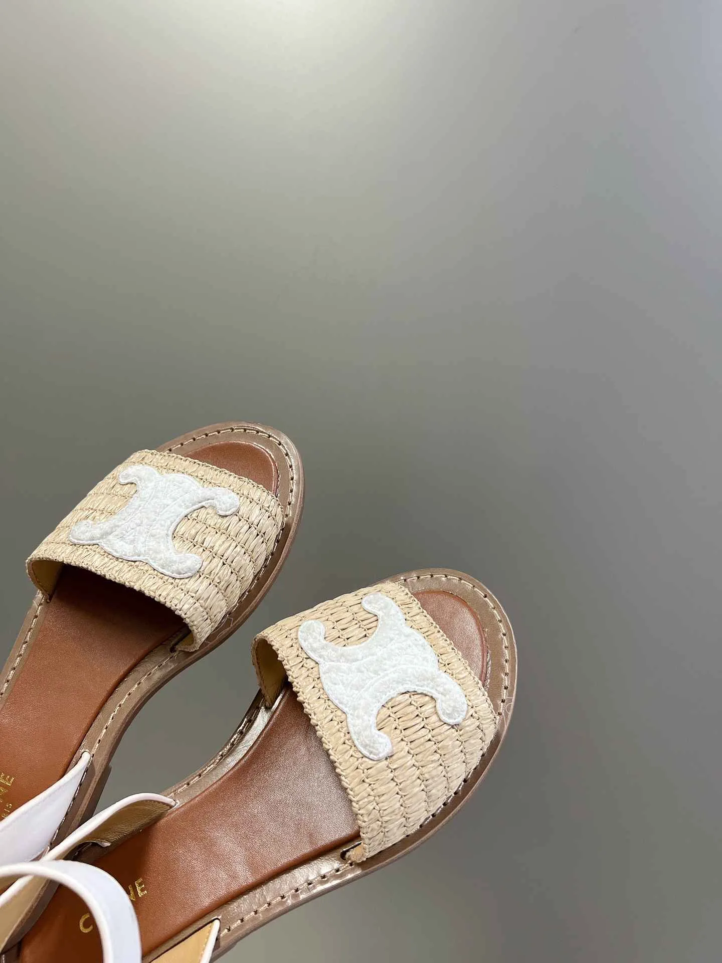 Celine Lympia Flat Strap Sandal In Raffia White .02GH - Image 6