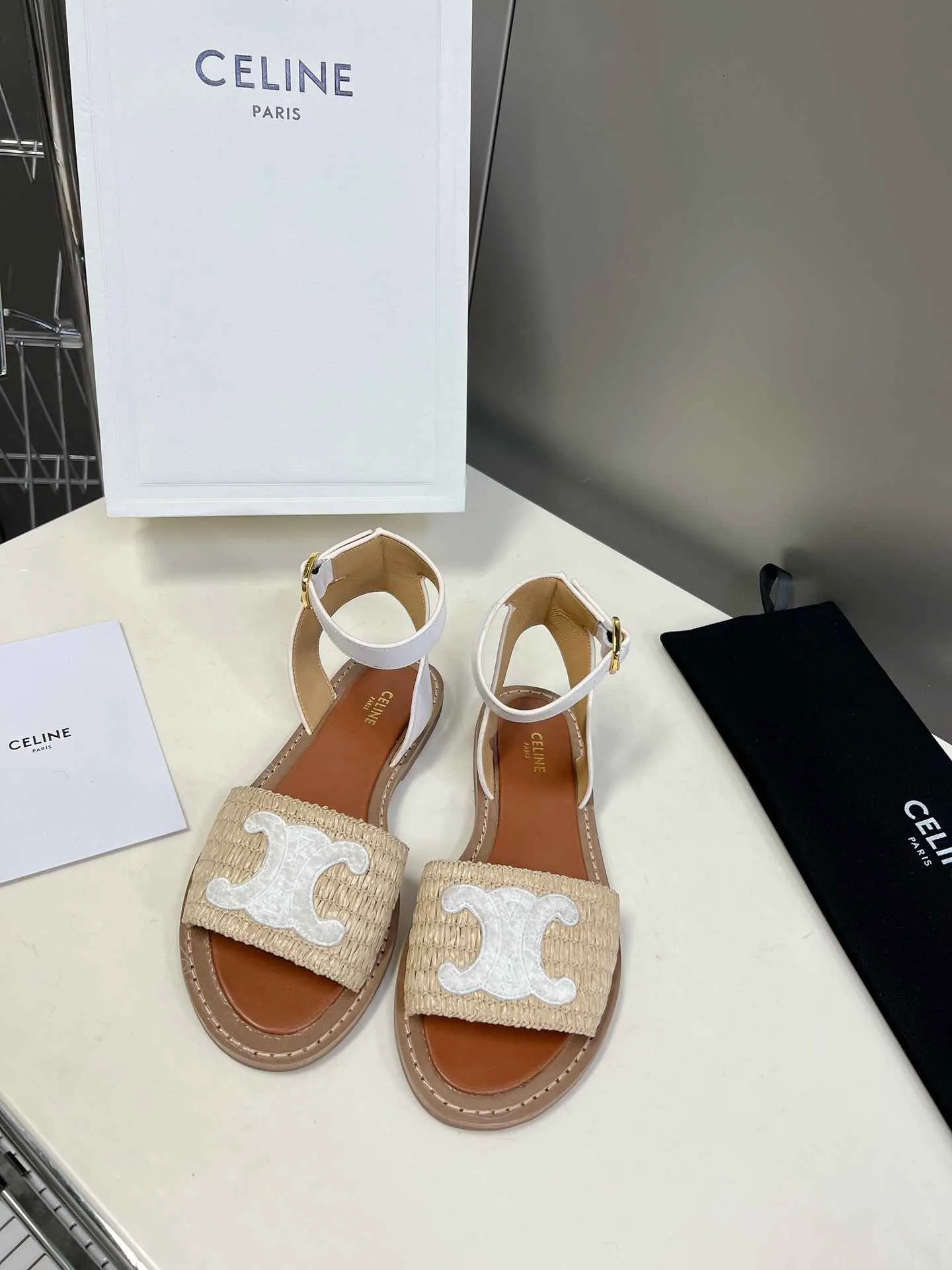 Celine Lympia Flat Strap Sandal In Raffia White .02GH - Image 8