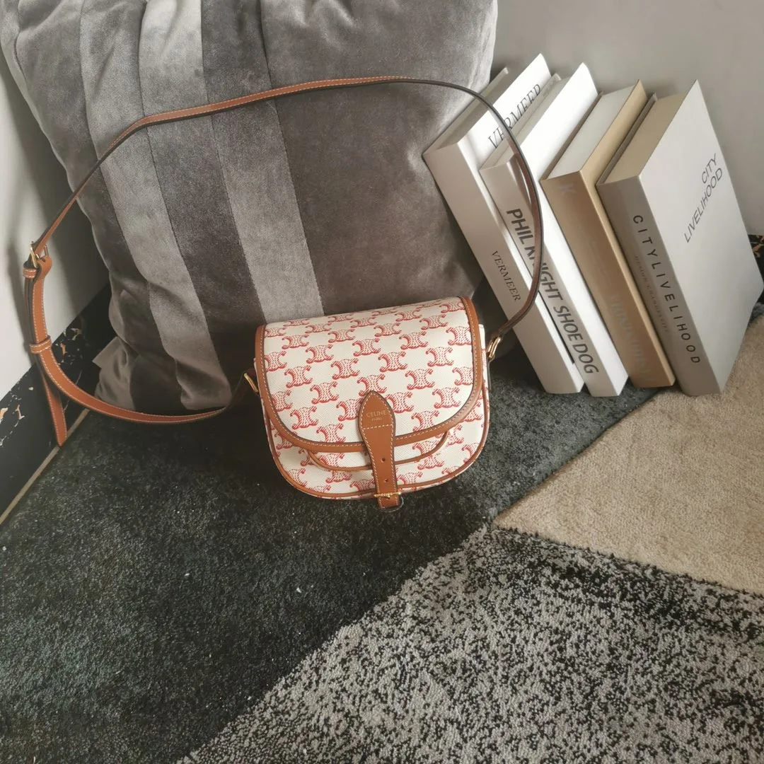 Celine Mini Besace In Triomphe Canvas White And Red / - Image 5