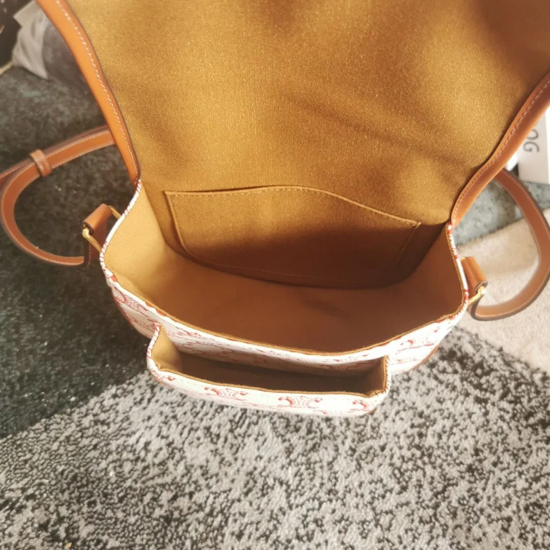 Celine Mini Besace In Triomphe Canvas White And Red / - Image 3