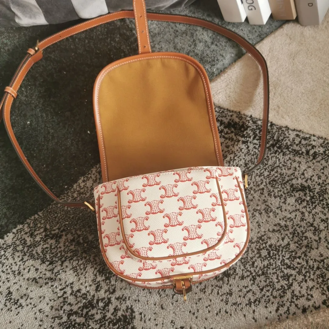 Celine Mini Besace In Triomphe Canvas White And Red / - Image 4