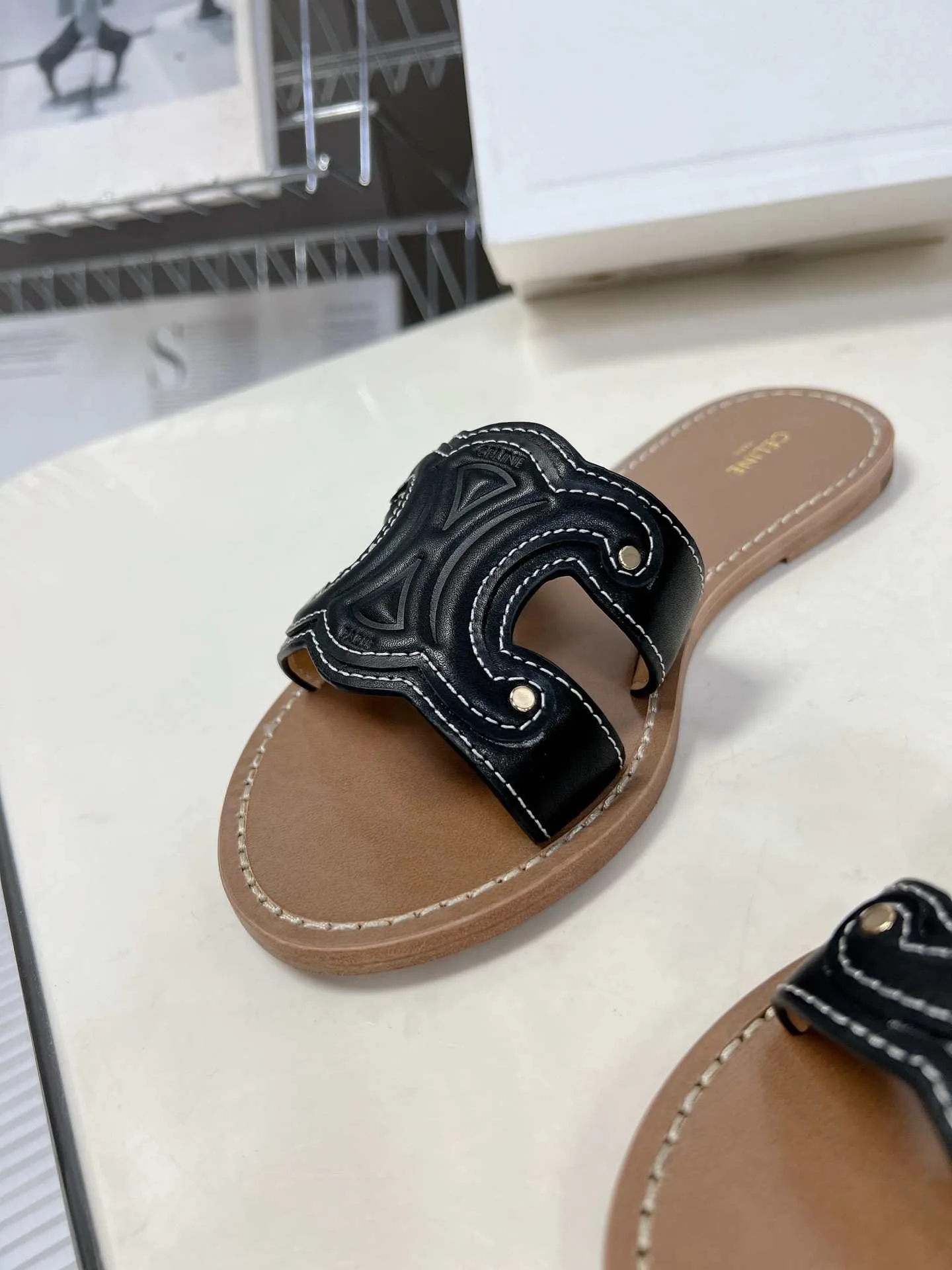 Alternative view of Celine Triomphe Mule Black .38NO