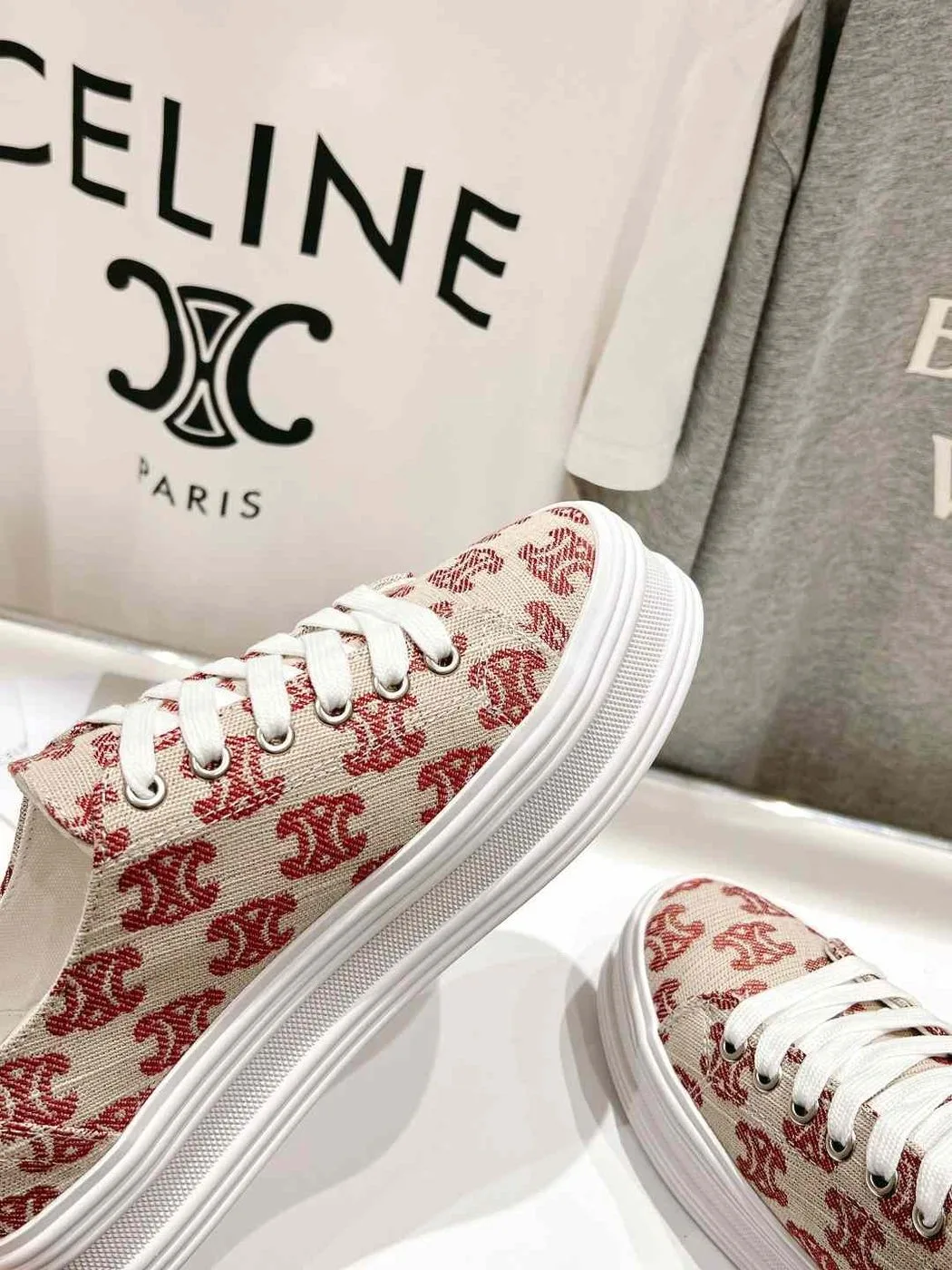 Celine Triomphe Sneakers In Canvas Red - Image 3