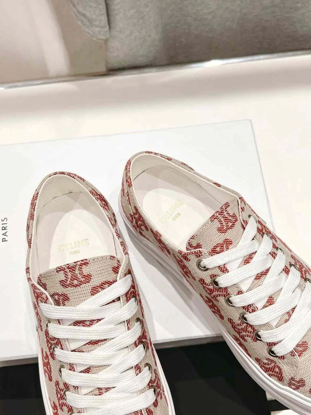 Celine Triomphe Sneakers In Canvas Red - Image 4