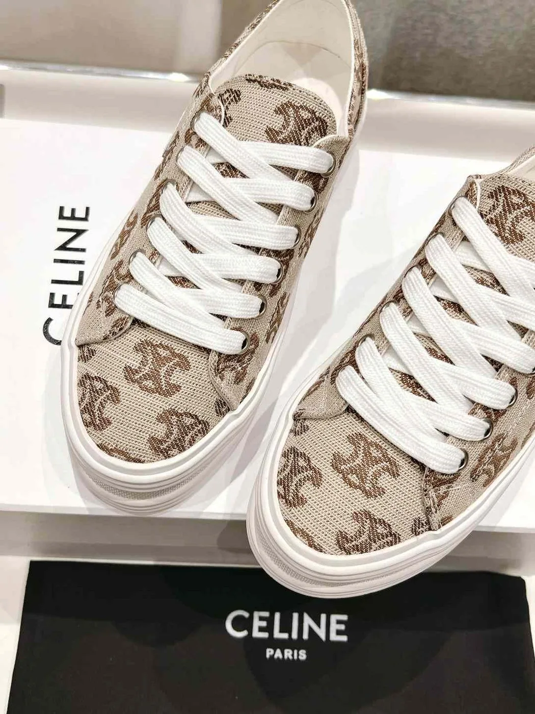 Celine Triomphe Sneakers In Canvas Beige - Image 3