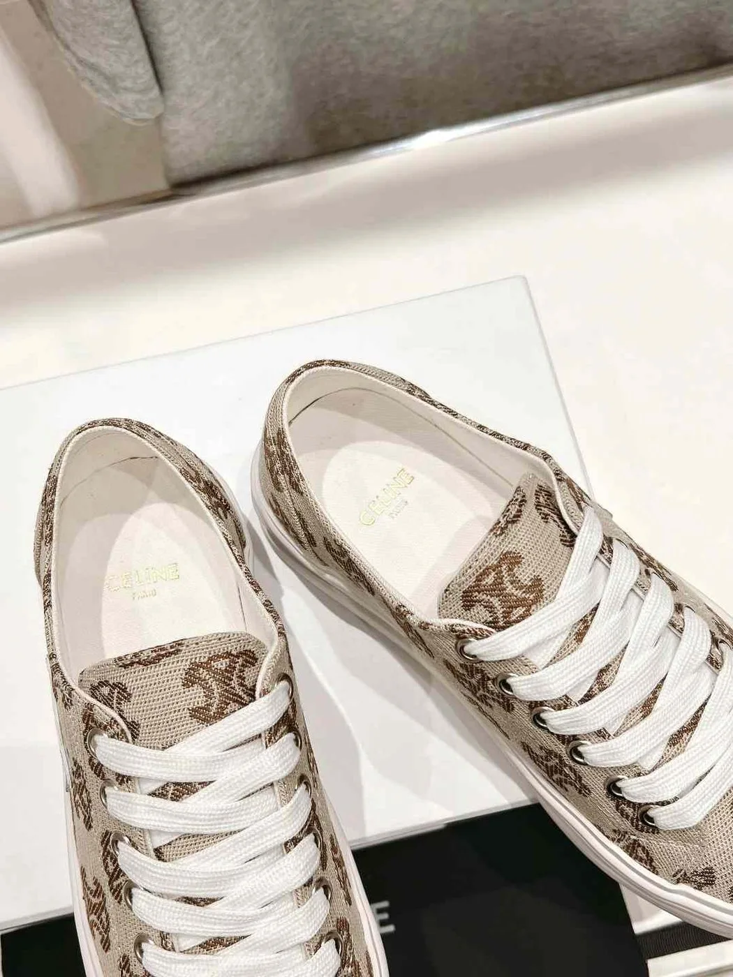 Celine Triomphe Sneakers In Canvas Beige - Image 4