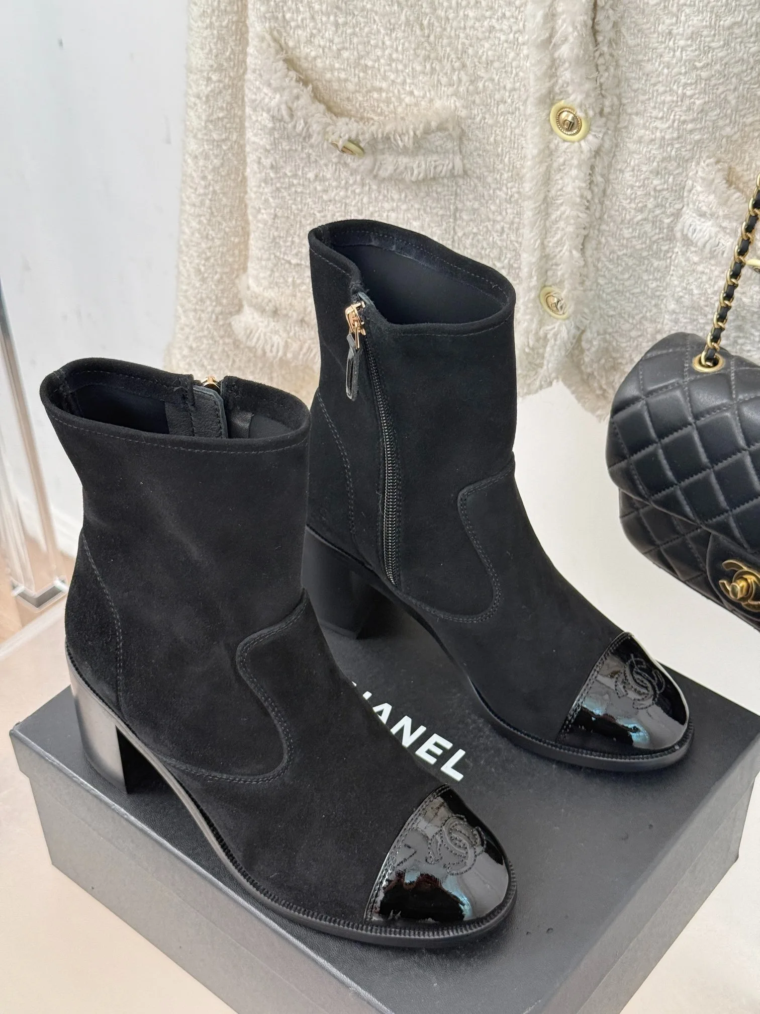 Chanel Ankle Chunky Heel Boots Black / - Image 5