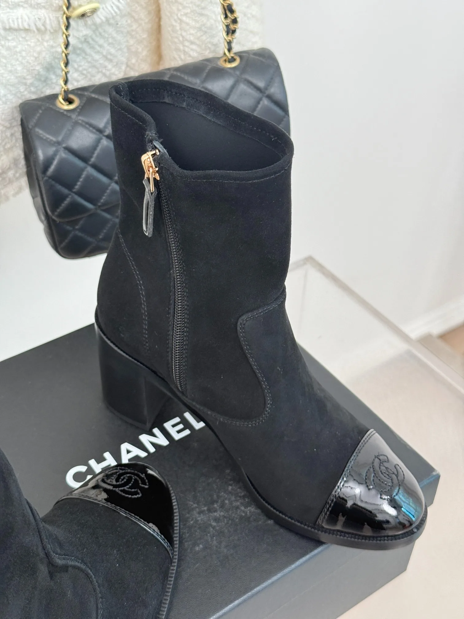 Chanel Ankle Chunky Heel Boots Black / - Image 6