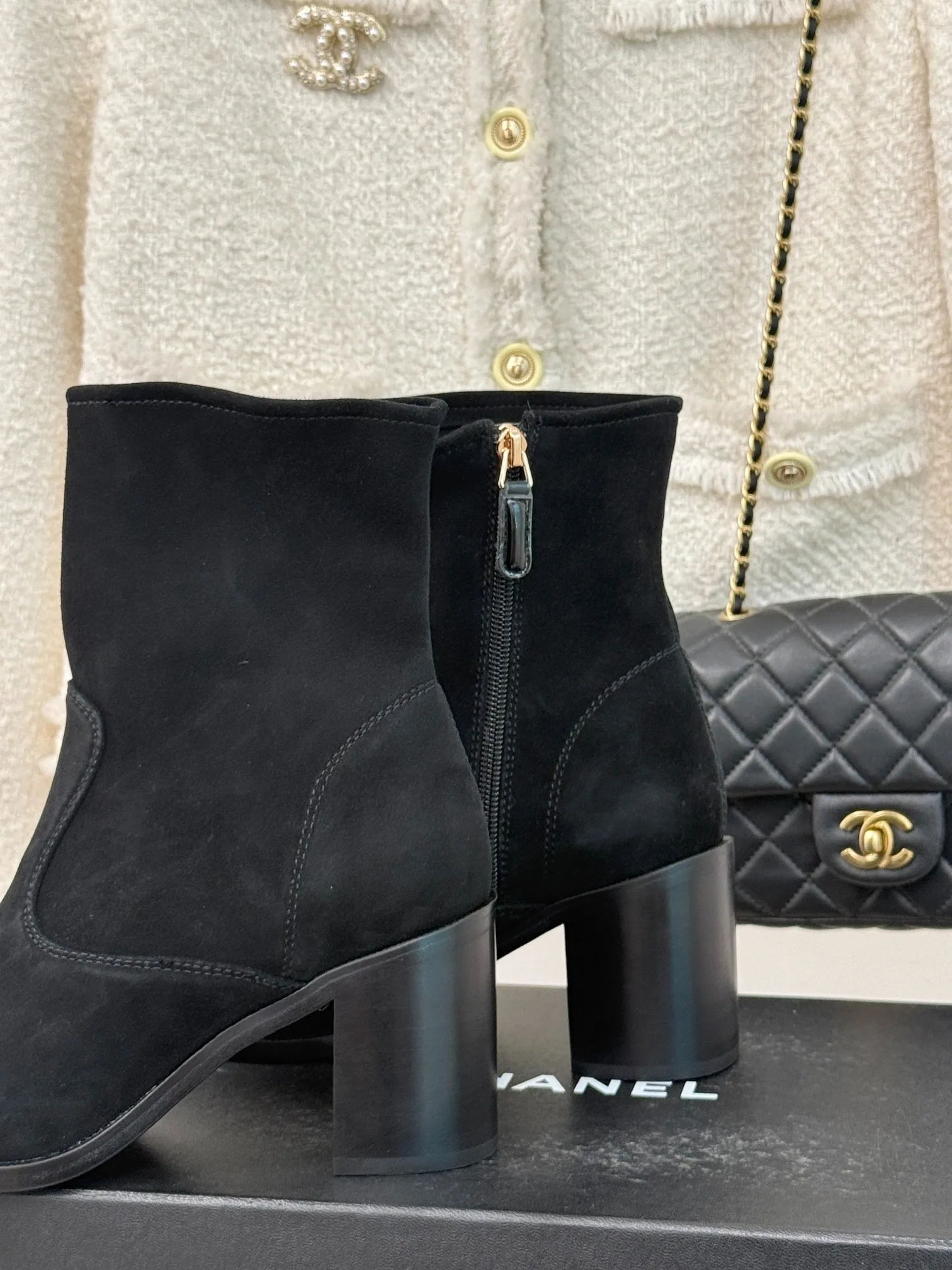 Chanel Ankle Chunky Heel Boots Black / - Image 9