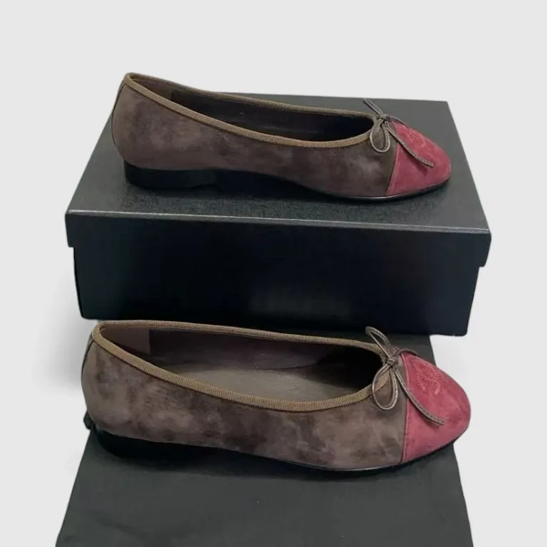 Chanel Ballet Flats Suede Dark Brown/Burgundy - Image 4
