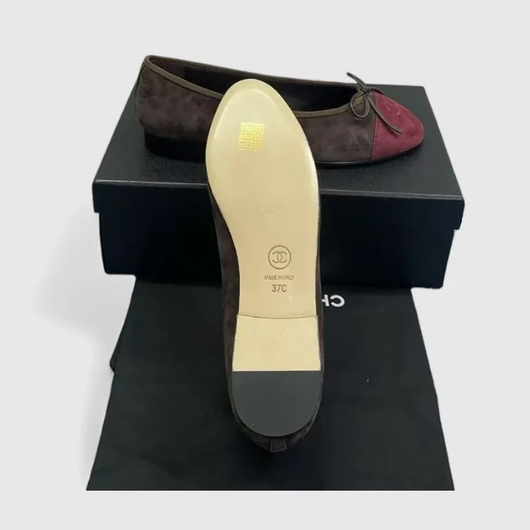 Chanel Ballet Flats Suede Dark Brown/Burgundy - Image 6