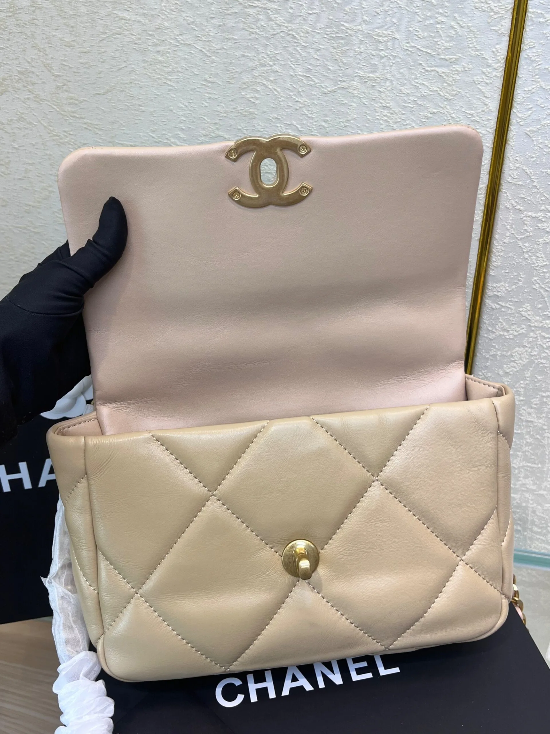 Chanel 19 Flap Bag Crossbody / Beige - Image 4