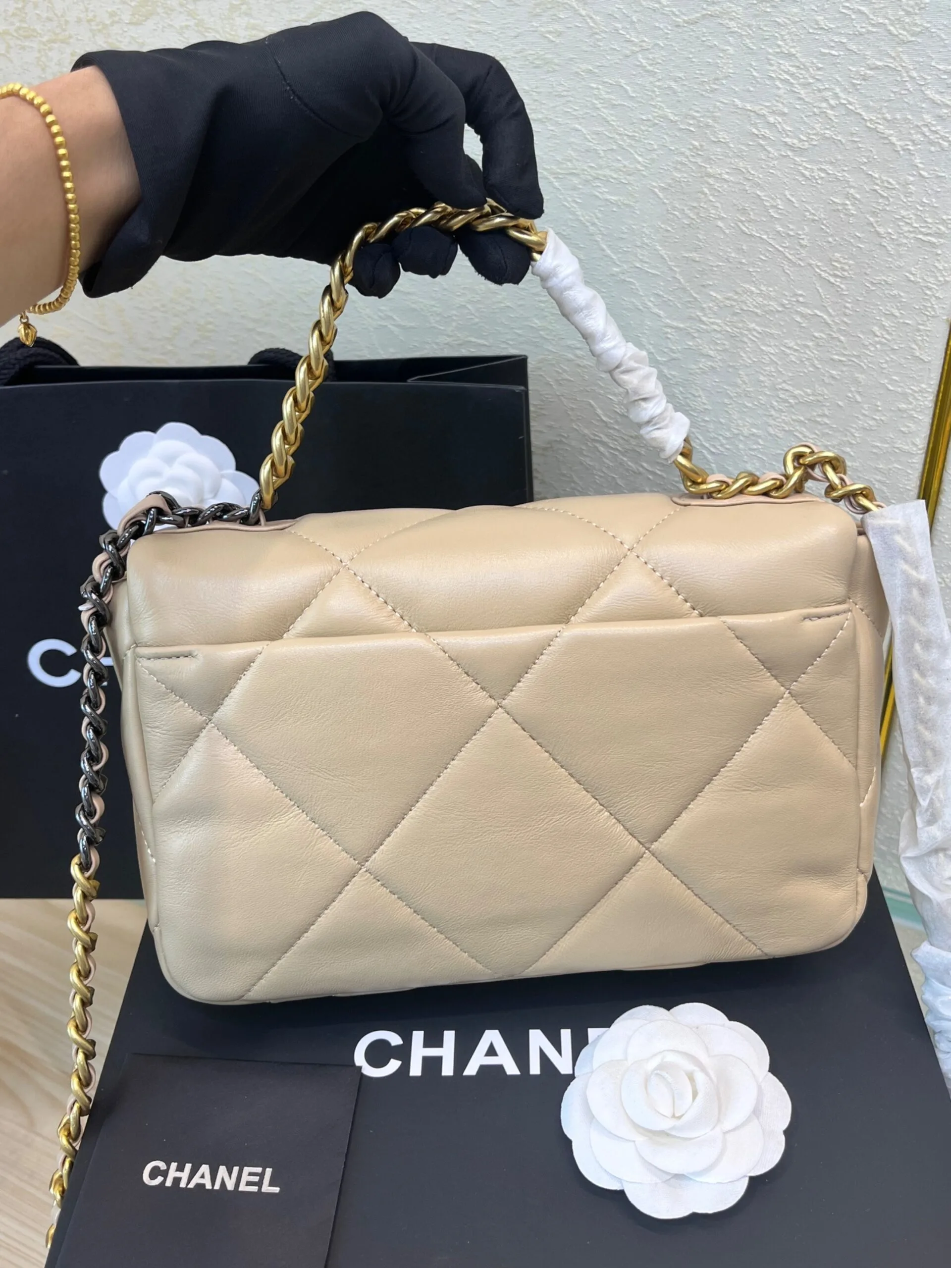 Chanel 19 Flap Bag Crossbody / Beige - Image 5