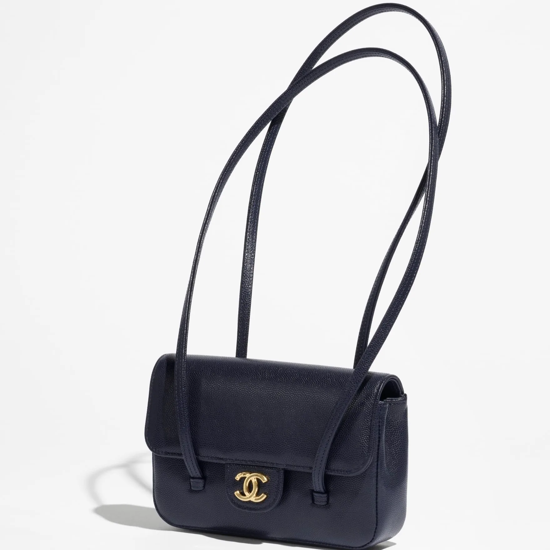 Chanel Clutch With Leather Strap Shoulder Bag / Dark Blue Gold Hardware - Image 4