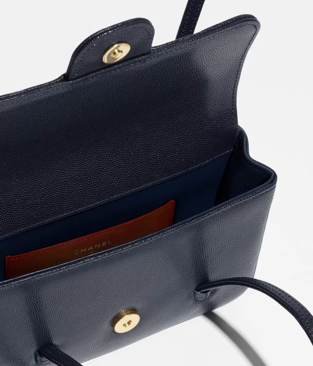 Chanel Clutch With Leather Strap Shoulder Bag / Dark Blue Gold Hardware - Image 5