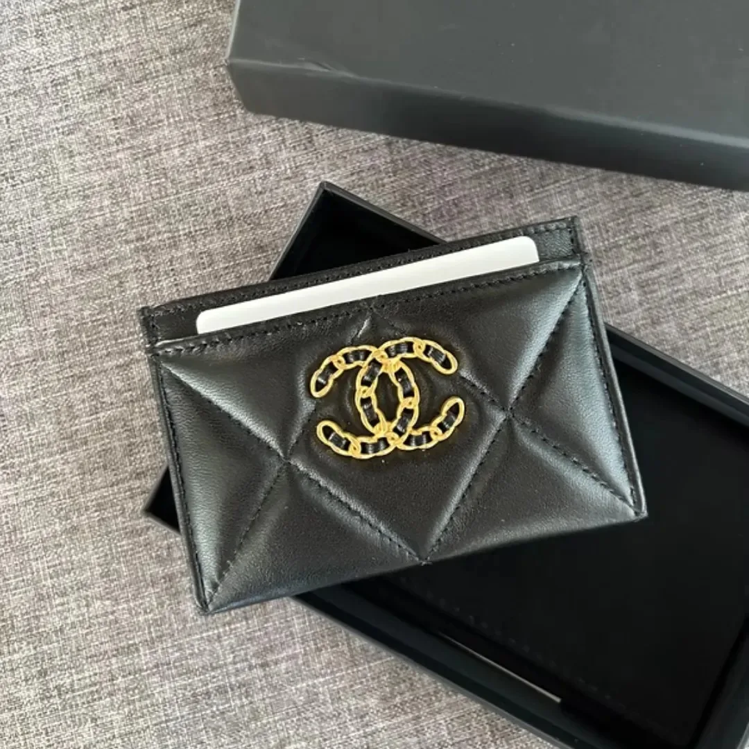 Alternative view of Chanel CO-CO 19 Card Holder Wallet Black Gold Toned Hardware /
