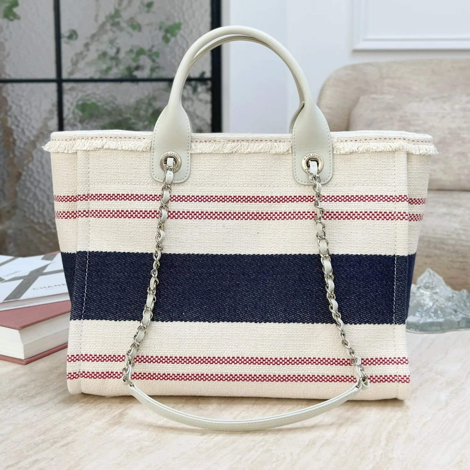 Chanel Deauville Large Tote Bag / Beige Gold Hardware - Image 9