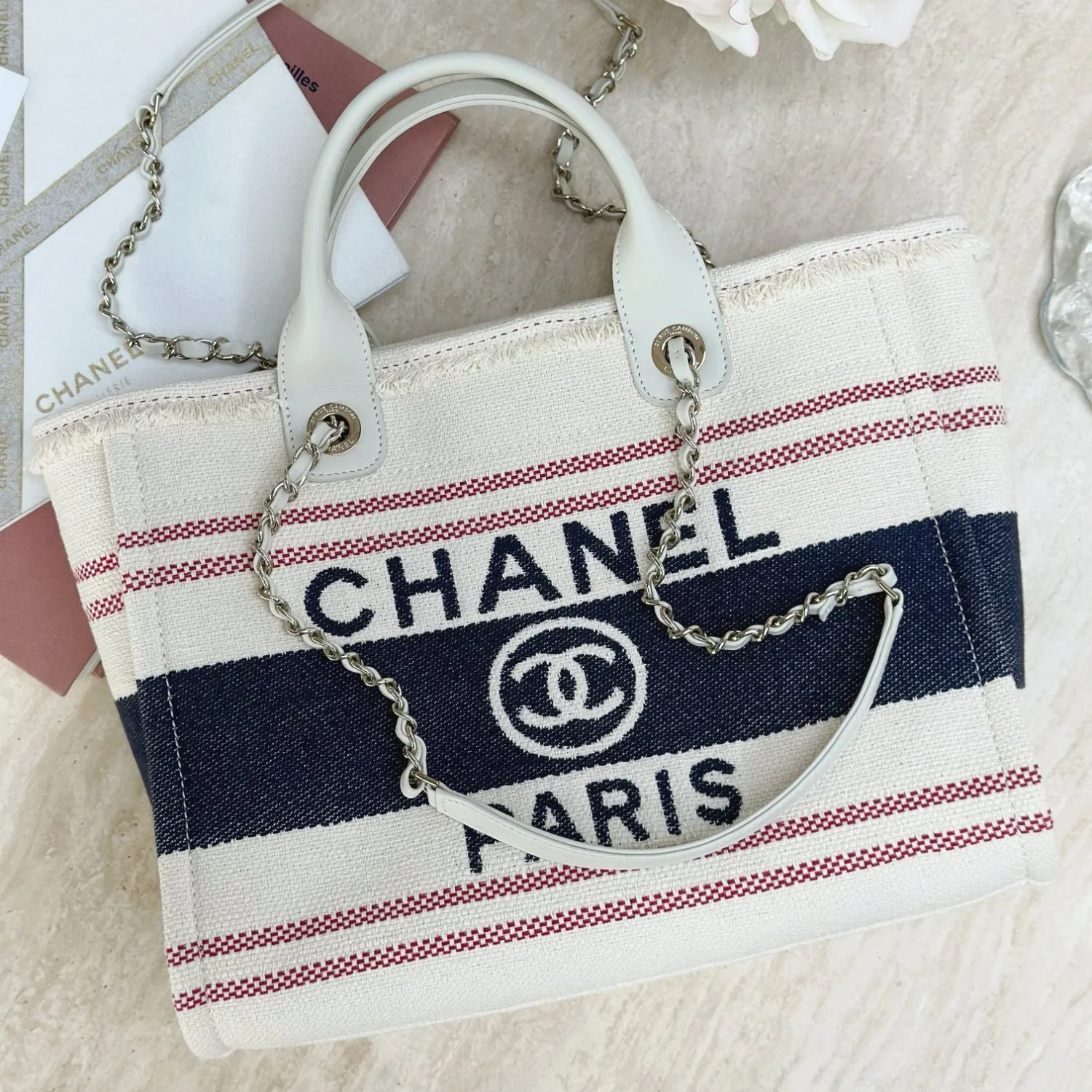 Chanel Deauville Large Tote Bag / Beige Gold Hardware - Image 3