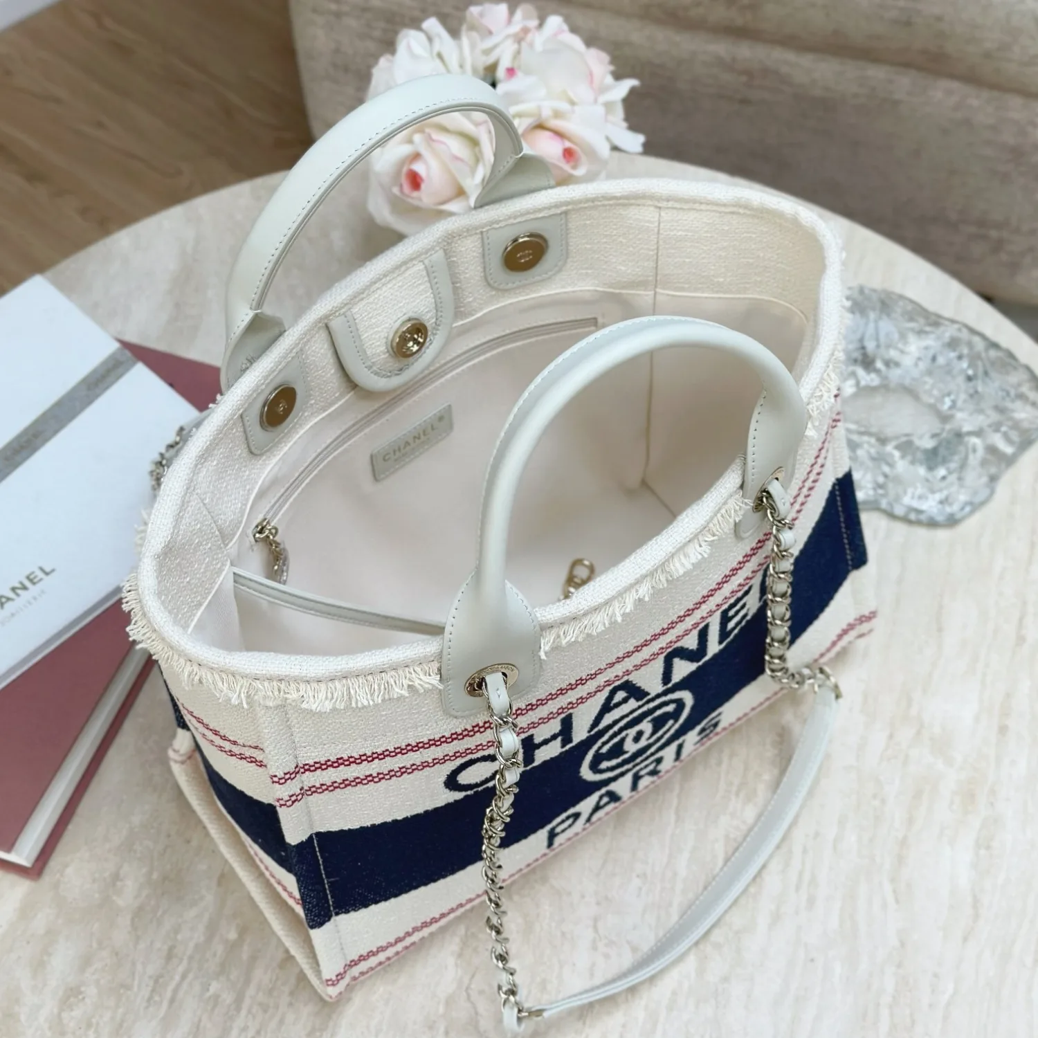 Chanel Deauville Large Tote Bag / Beige Gold Hardware - Image 6