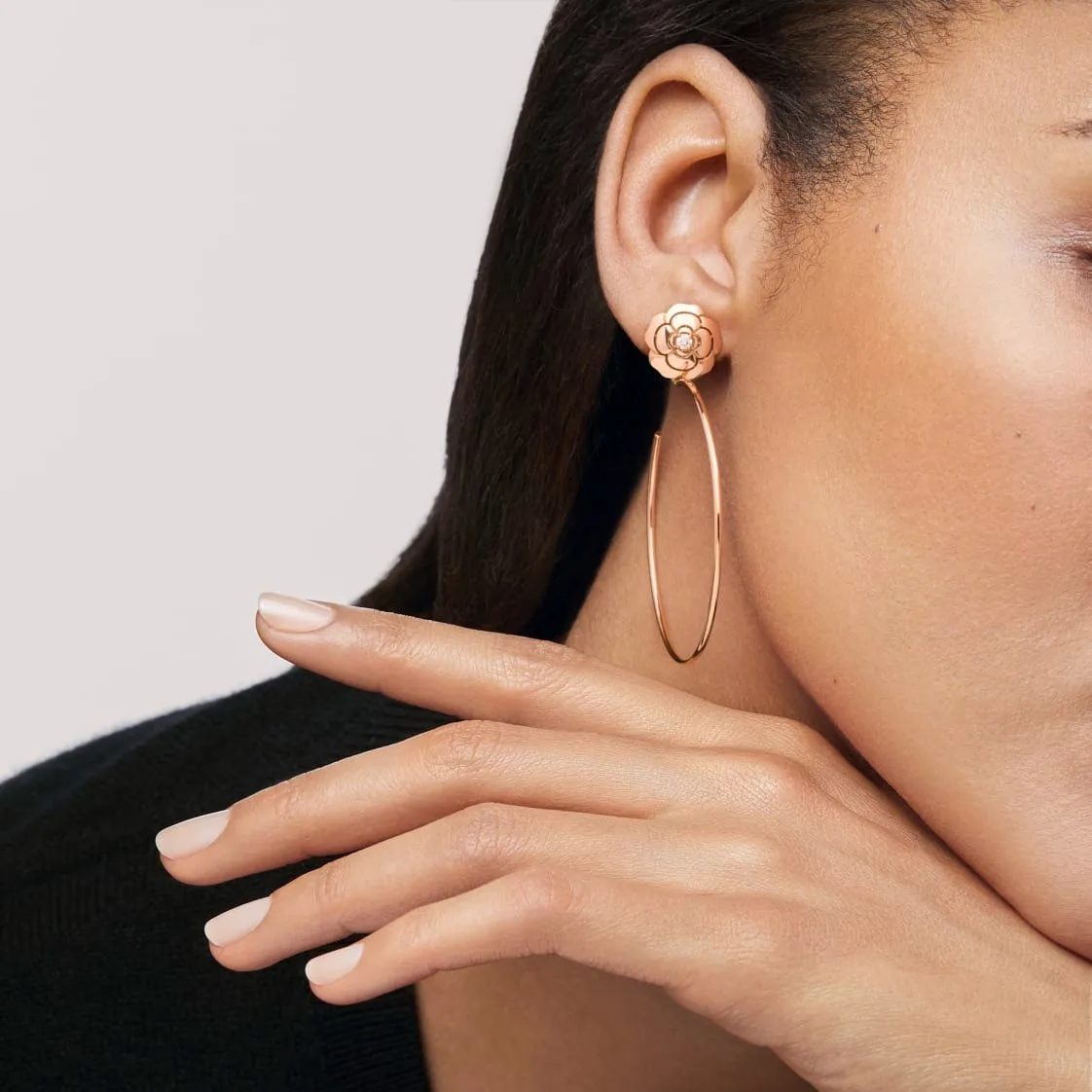 Alternative view of Chanel Extrait De Camélia Hoop Earrings Rose Gold