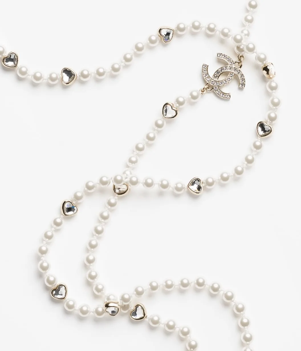 Chanel Long Necklace Gold Pearly White & Crystal - Image 4