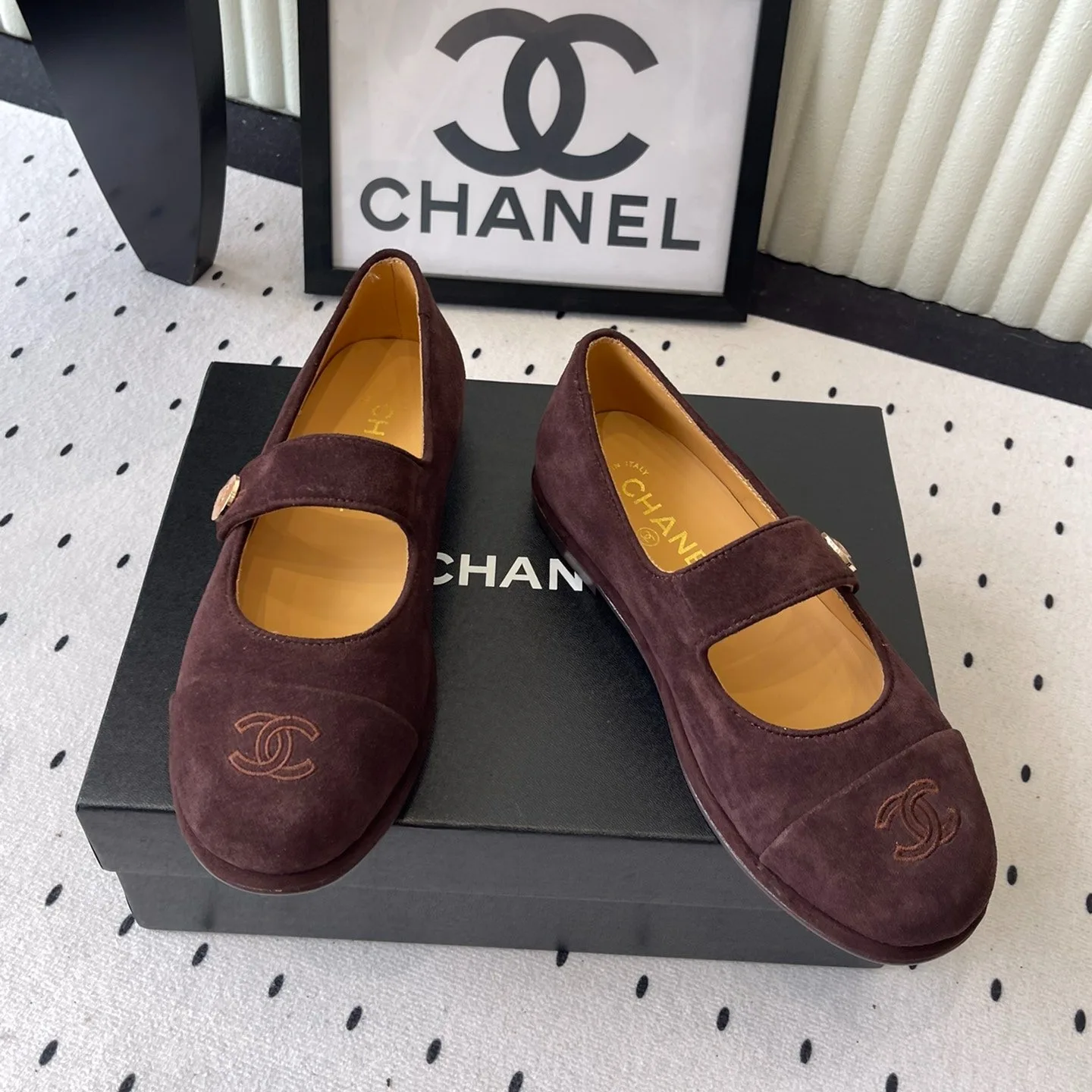 Alternative view of Chanel Mary Jane Flats Burgundy Suede