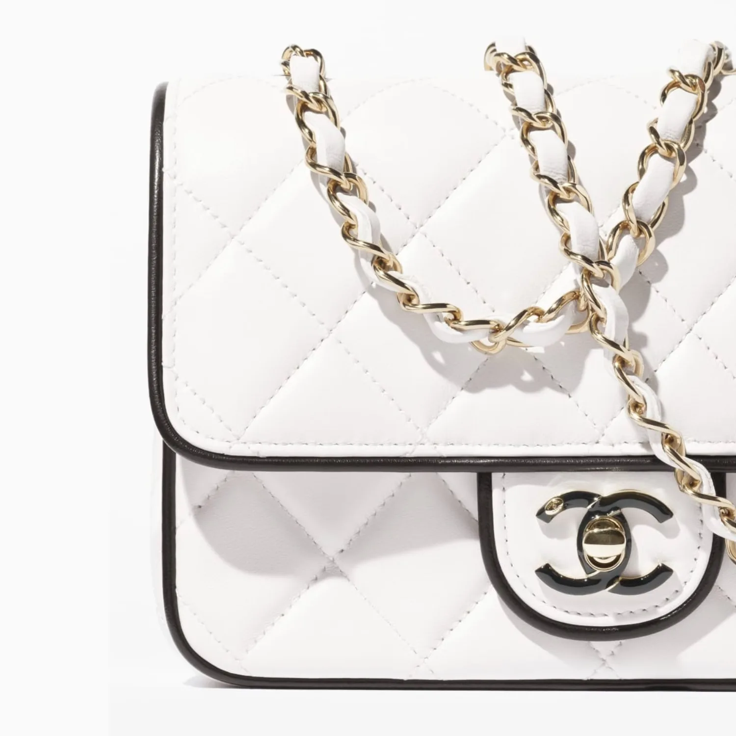 Chanel Flap Bag Mini Crossbody / White/ Black Gold Hardware AS5151 NAFJQ - Image 5
