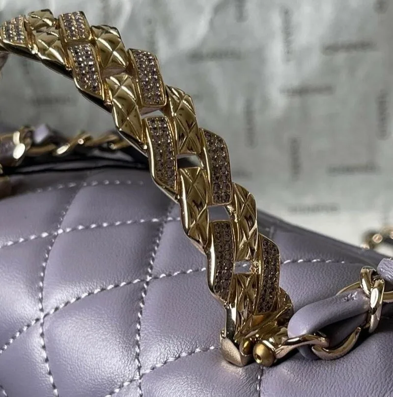Chanel Mini Flap Bag With Top Handle Purple 7.8 Inches/ - Image 3