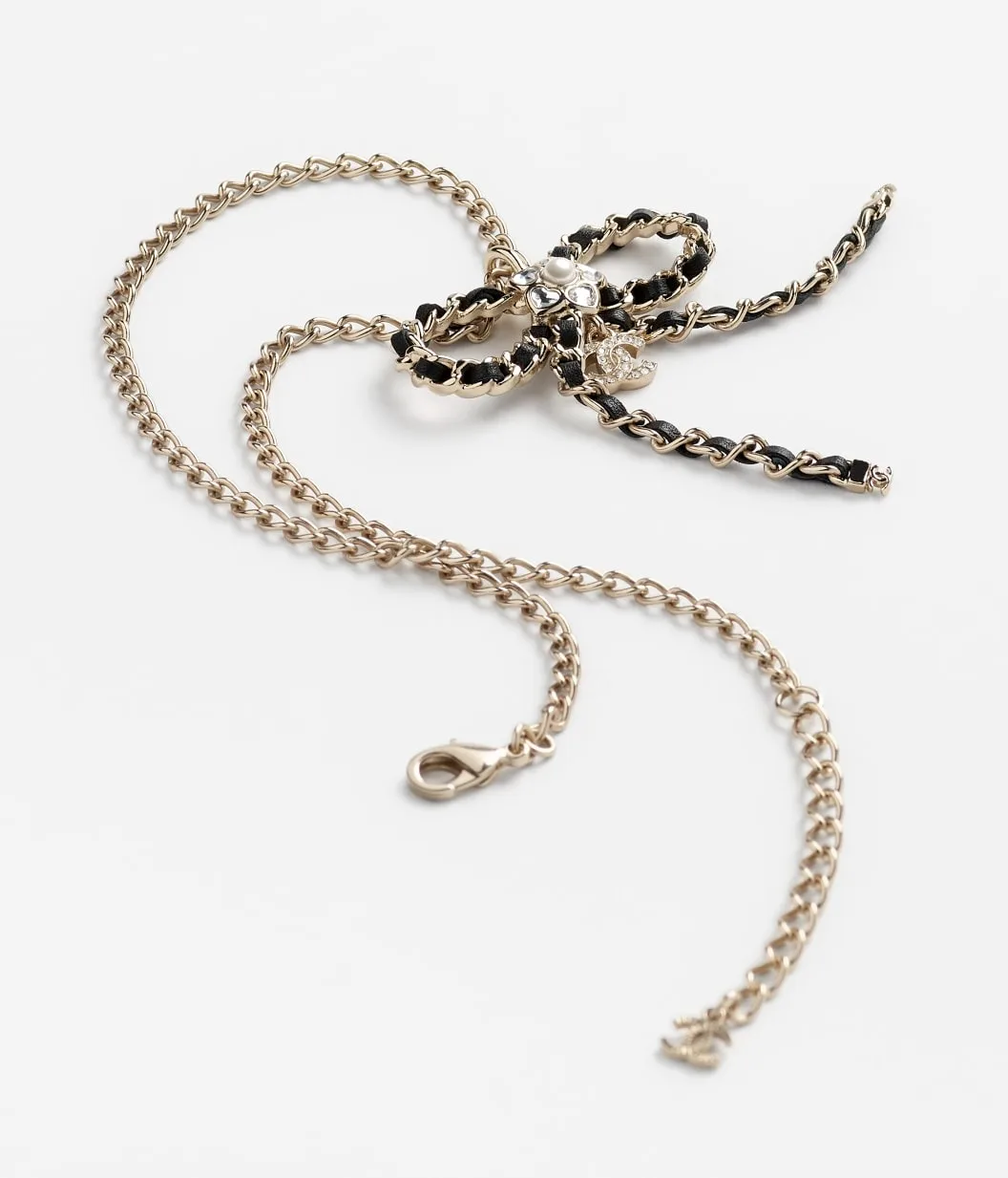 Alternative view of Chanel Bow Necklace Gold Pearly White Crystal