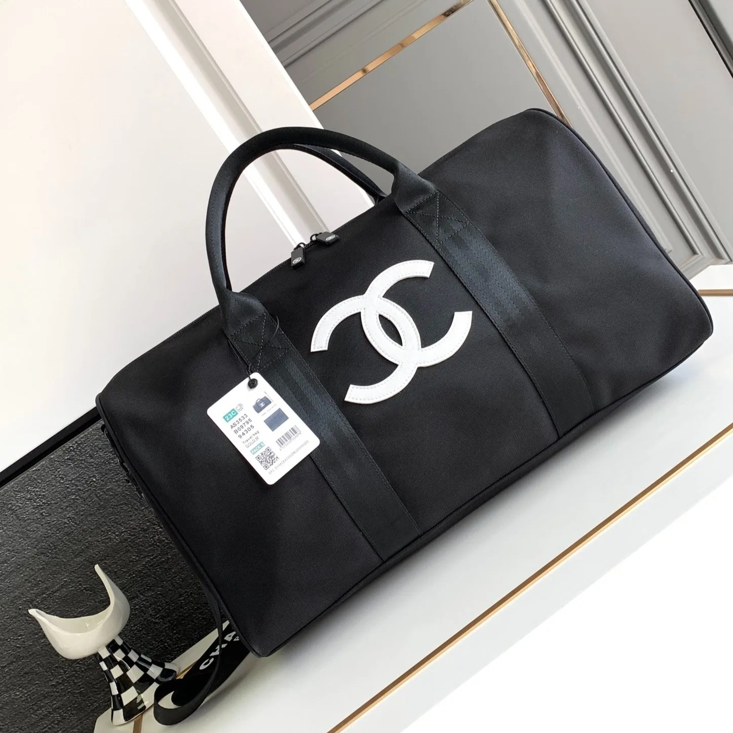 Chanel CC Logo Novelty Boston Travel Bag Black / - Image 2