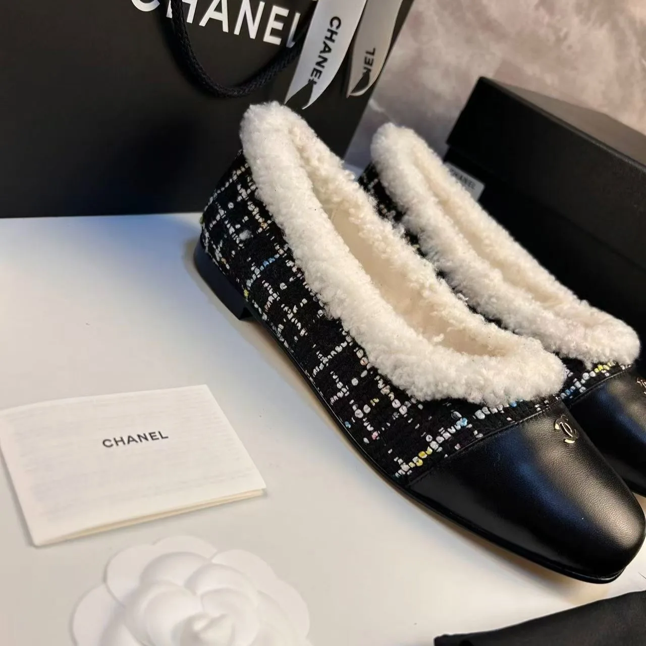 Chanel Shearling Ballet Flats Black - Image 3
