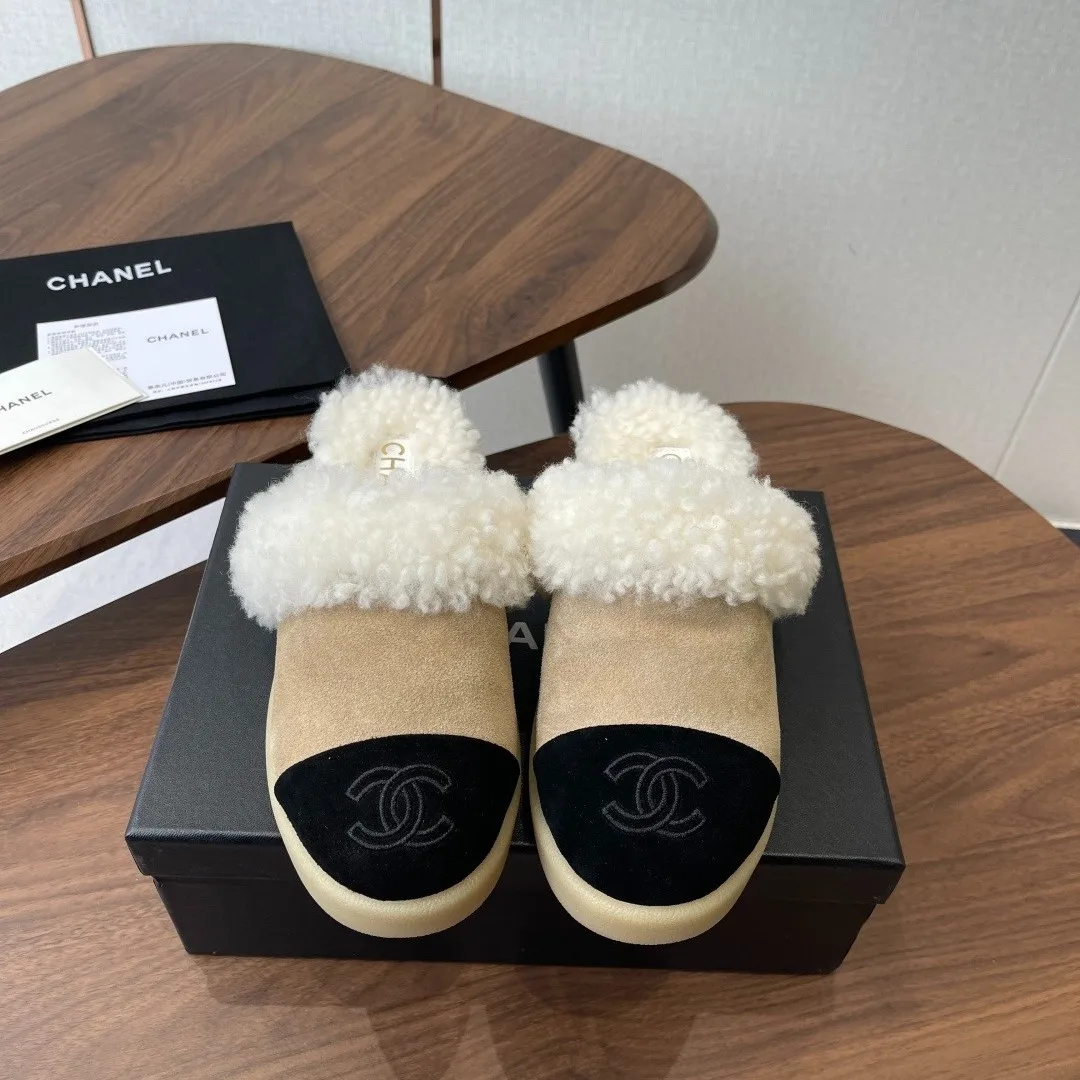 Alternative view of Chanel Shearling Two-Tone Mules Beige/Black