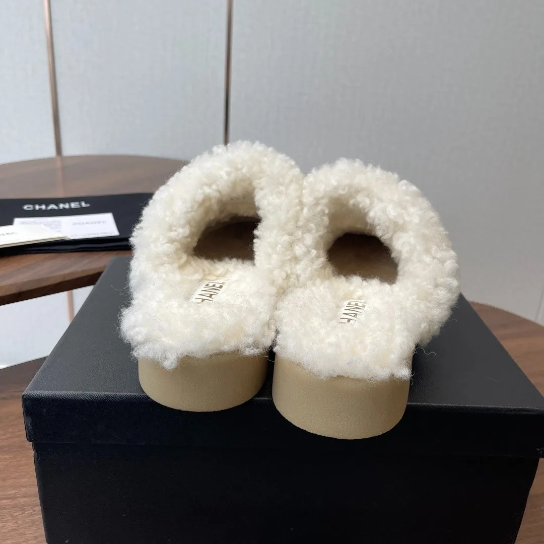 Chanel Shearling Two-Tone Mules Beige/Black - Image 8