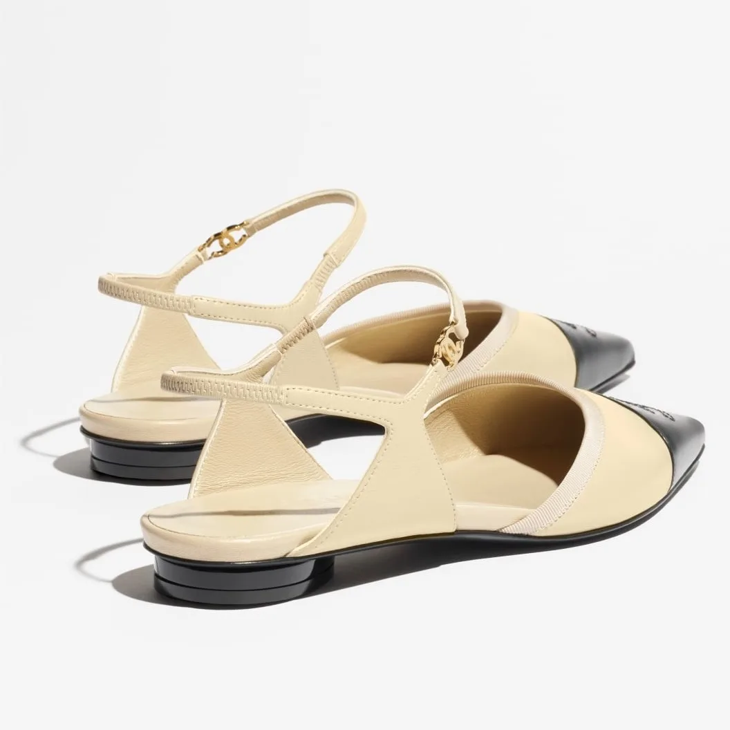 Chanel Slingbacks Beige/ Black --U7319 - Image 4