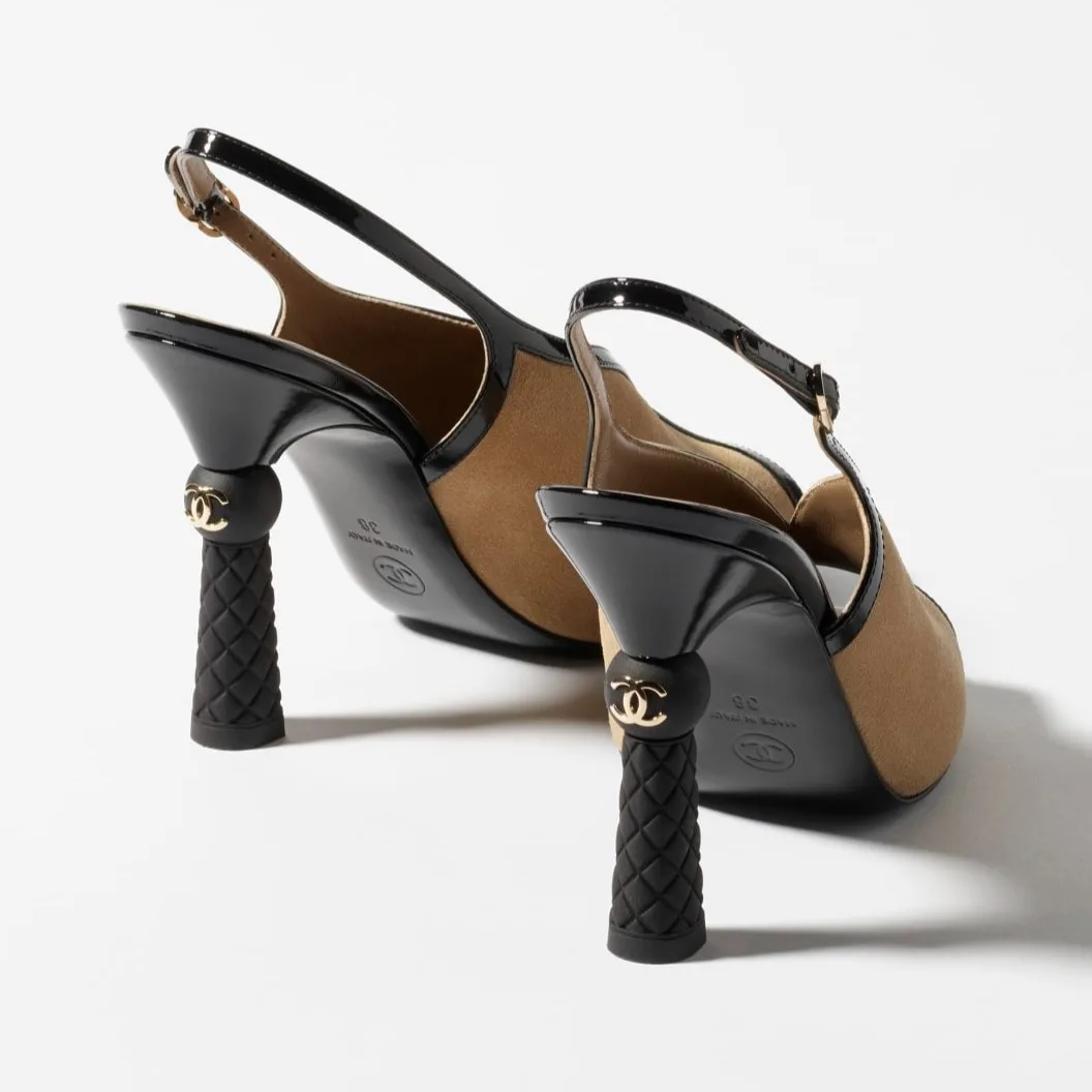 Chanel Suede Sandals Beige/Black --U1768 - Image 4
