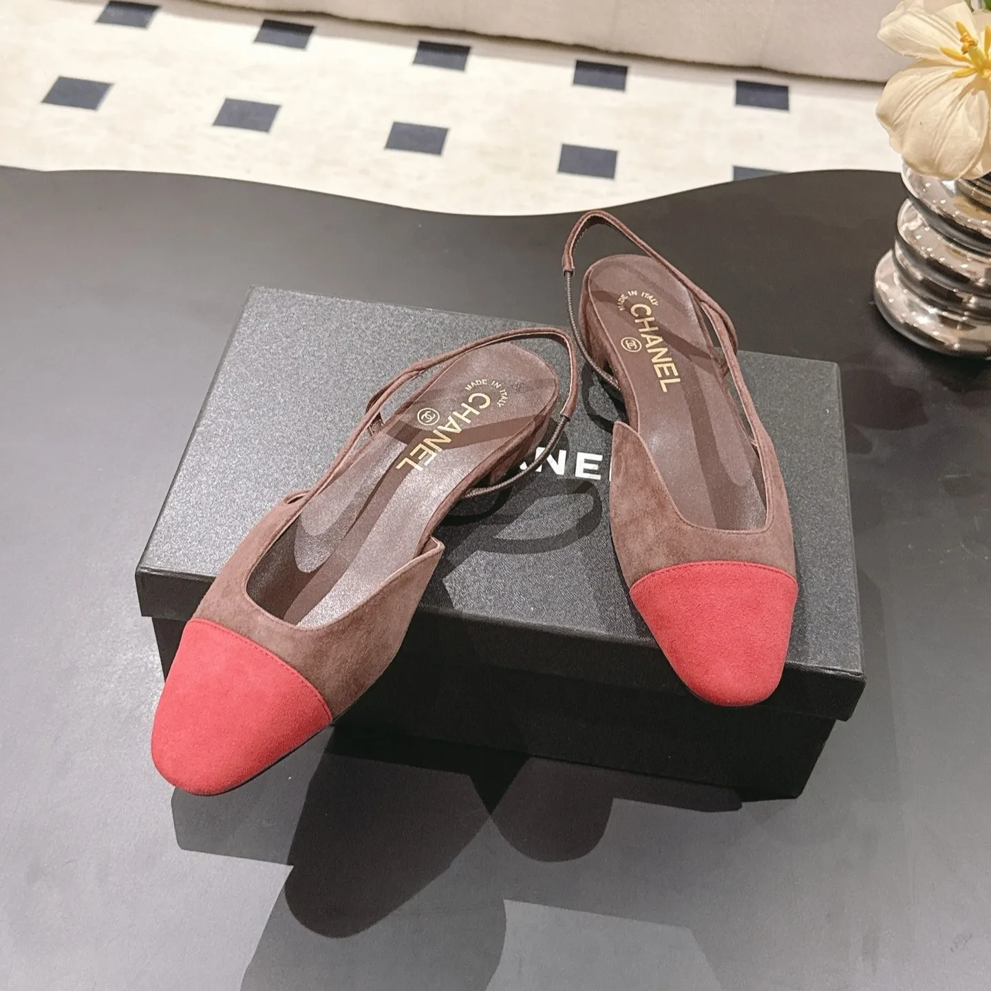 Alternative view of Chanel Suede Two-Tone Slingback Flats Brown/Burgundy
