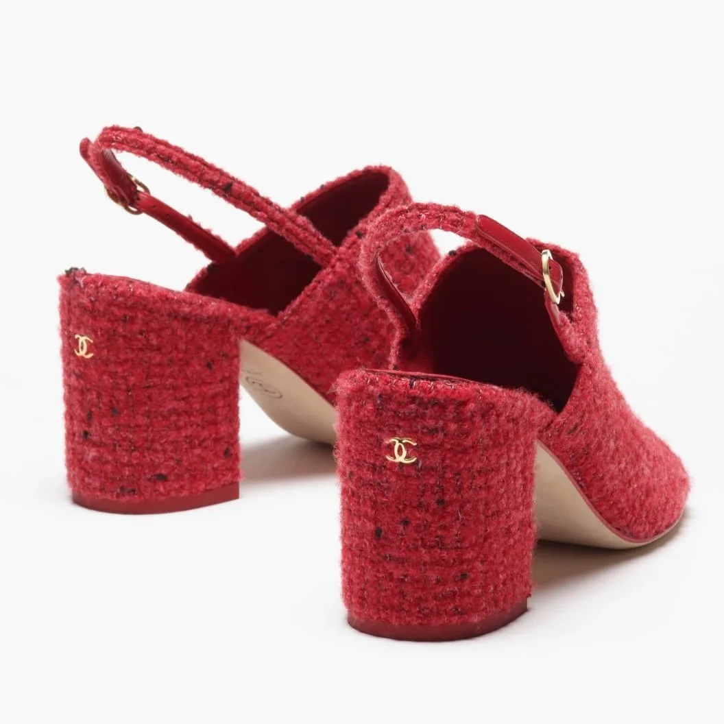Chanel Tweed Slingbacks Red --U4533 - Image 3