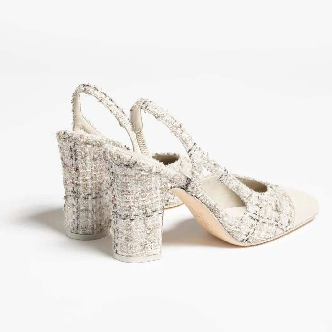 Chanel Tweed Slingbacks Gray/Black --U3336 - Image 4