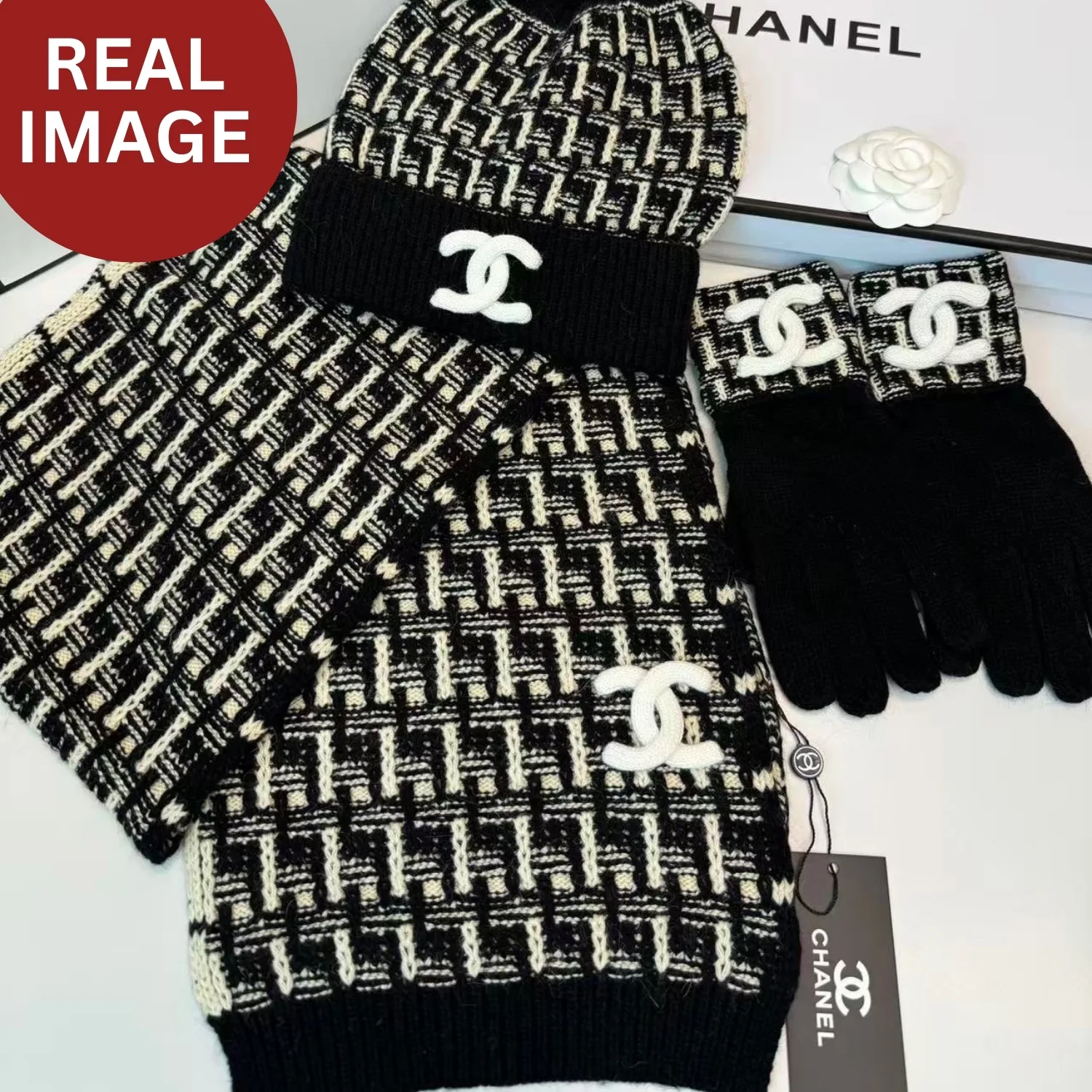 Alternative view of Chanel Winter Set Hat, Scarf And Gloves Black