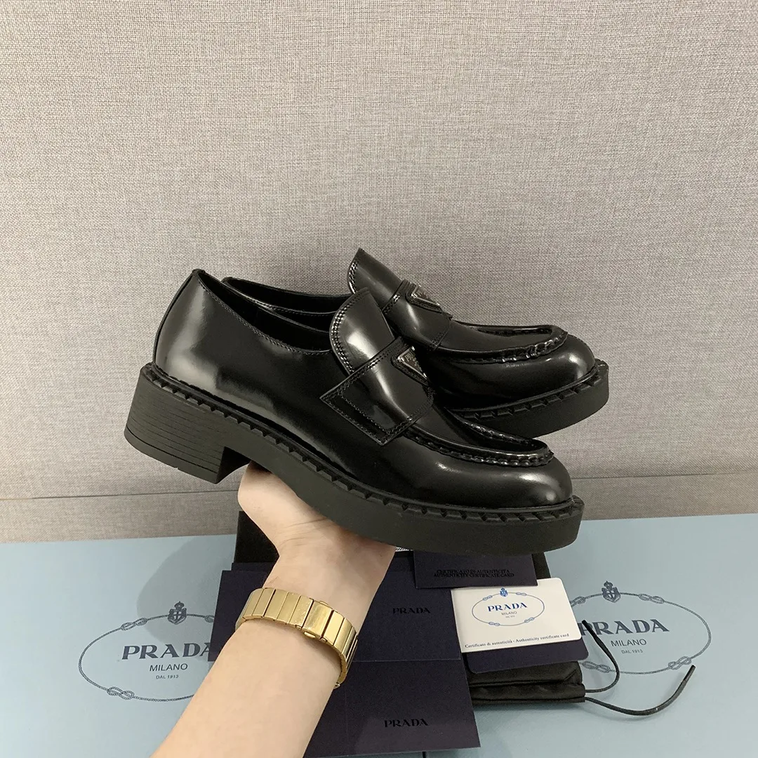 Alternative view of Prada Chocolate Patent Loafers Black / 1D246M_JHR_F0002_F_B050