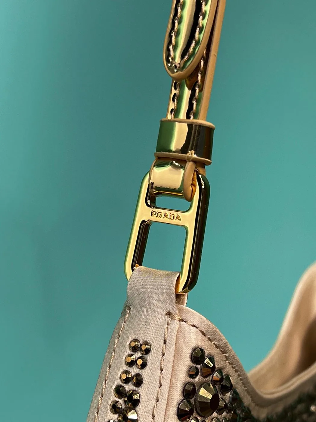 Prada Cleo Satin Bag With Crystals In Gold Tone / 1BC169_2AWL_F0522_V_HOO - Image 4