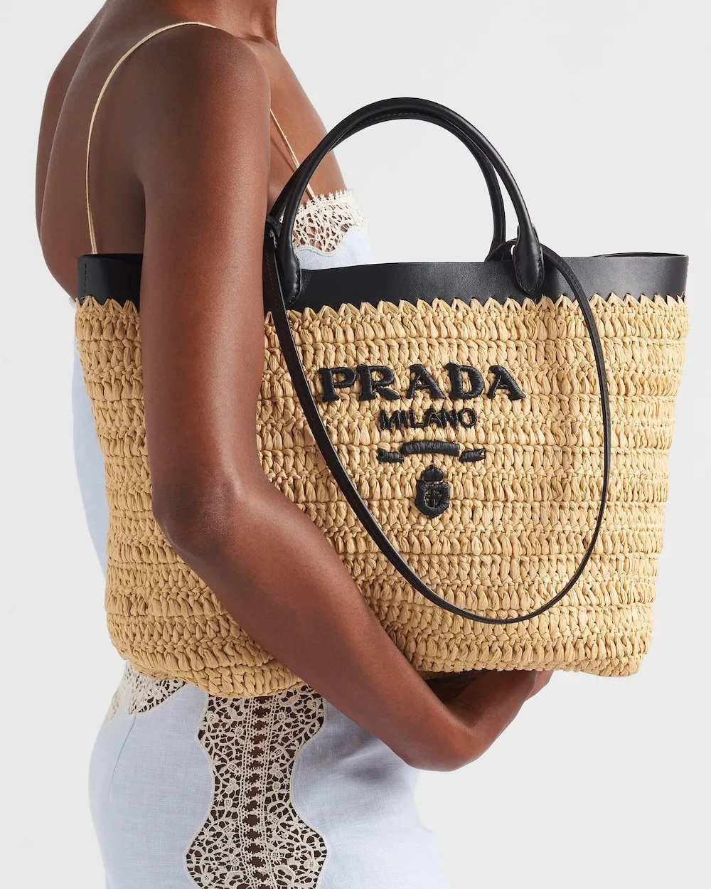 Prada Medium Crochet Tote Bag Tan / - 1BG499_2M2Q_F0I55_V_GOO - Image 4