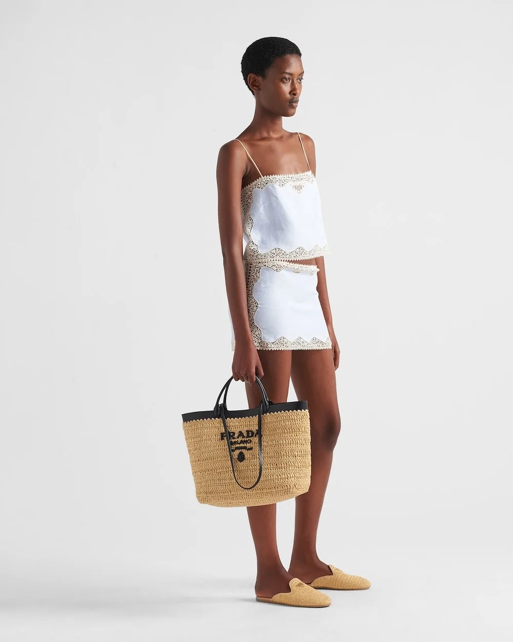 Prada Medium Crochet Tote Bag Tan / - 1BG499_2M2Q_F0I55_V_GOO - Image 5
