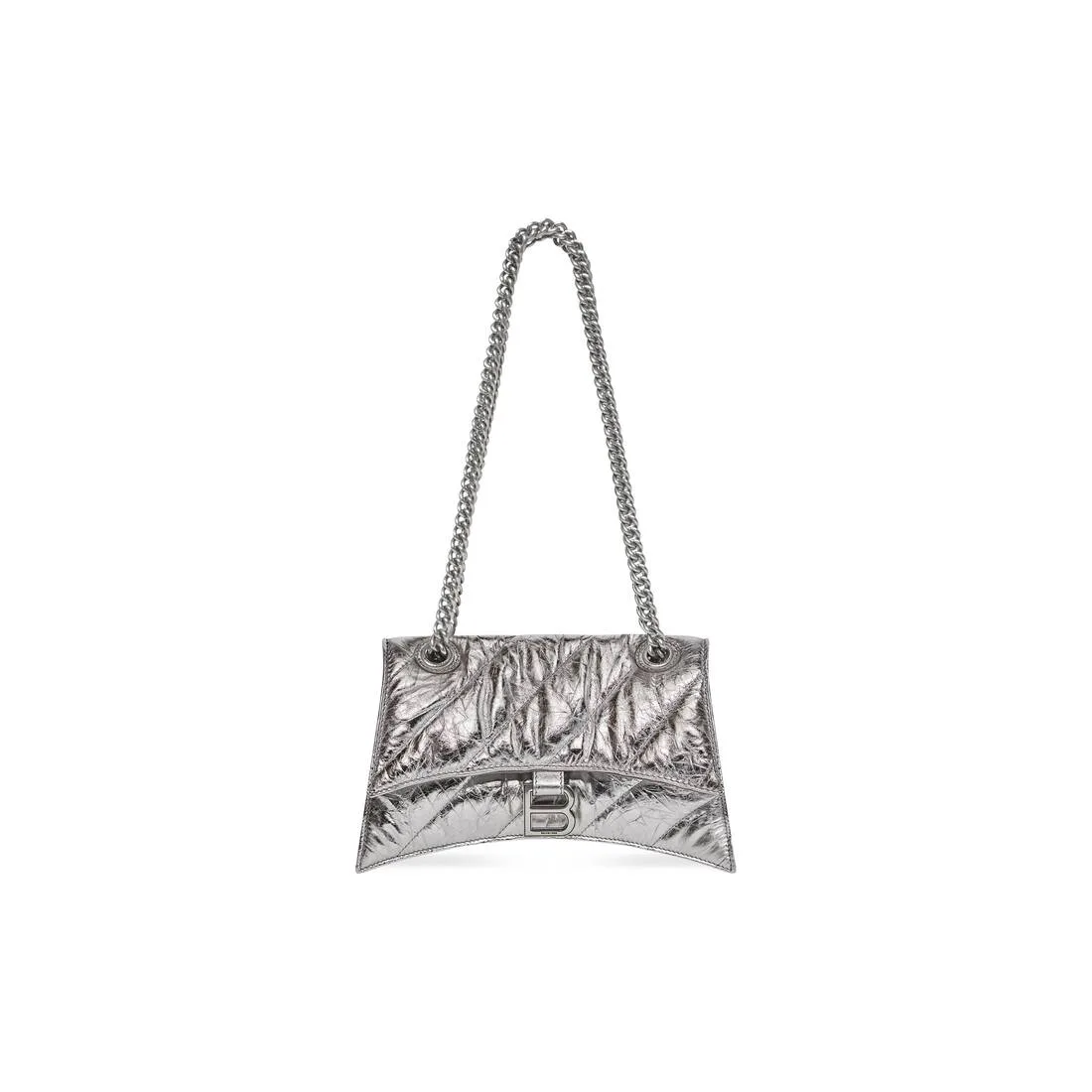 Balenciaga Crush Medium Chain Bag Metallized Quilted In Sliver Tone /