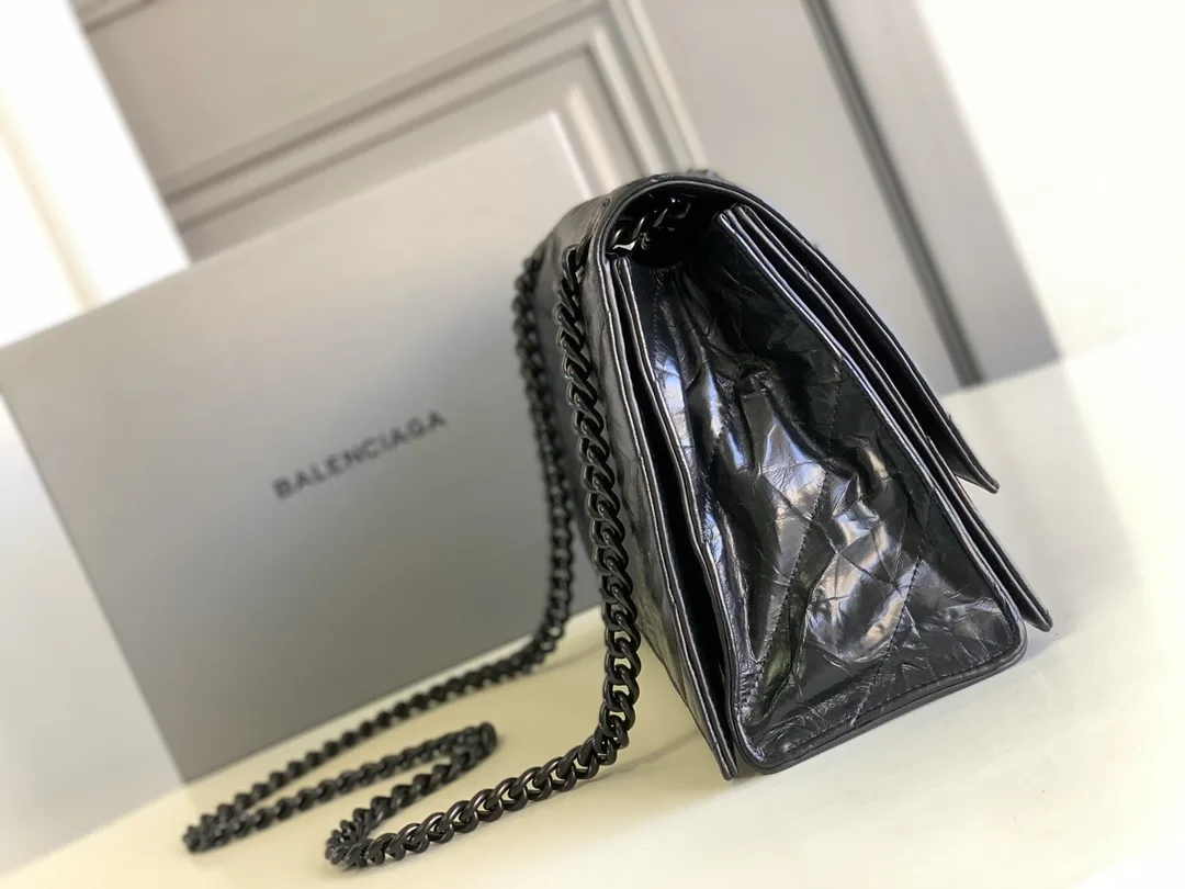 Balenciaga Crush Medium Chain Bag Quilted In Black / - Image 3