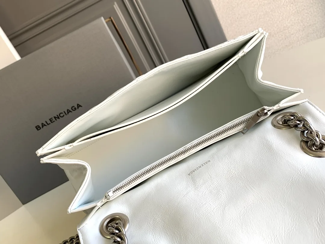 Balenciaga Crush Medium Chain Bag Quilted In Optic White / - Image 5
