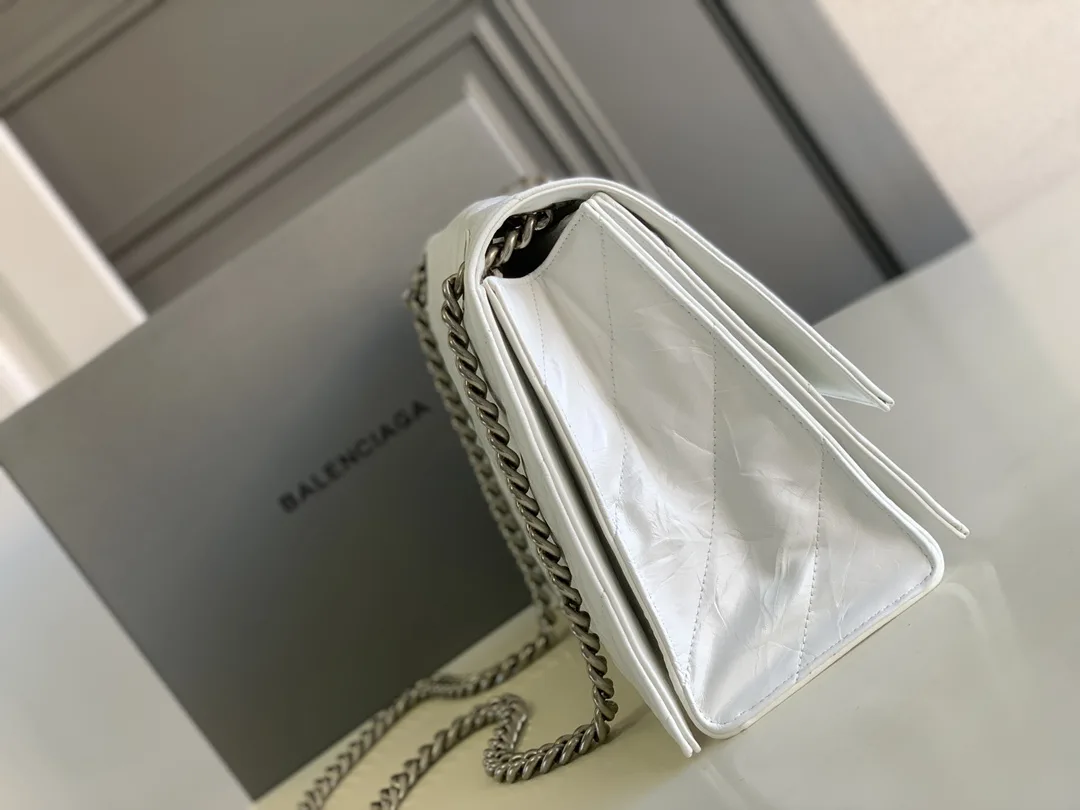Balenciaga Crush Medium Chain Bag Quilted In Optic White / - Image 3