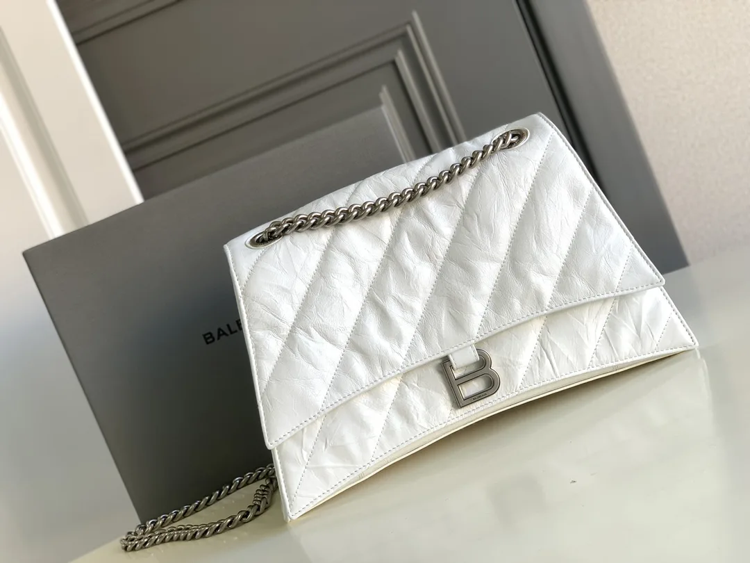 Balenciaga Crush Medium Chain Bag Quilted In Optic White / - Image 4
