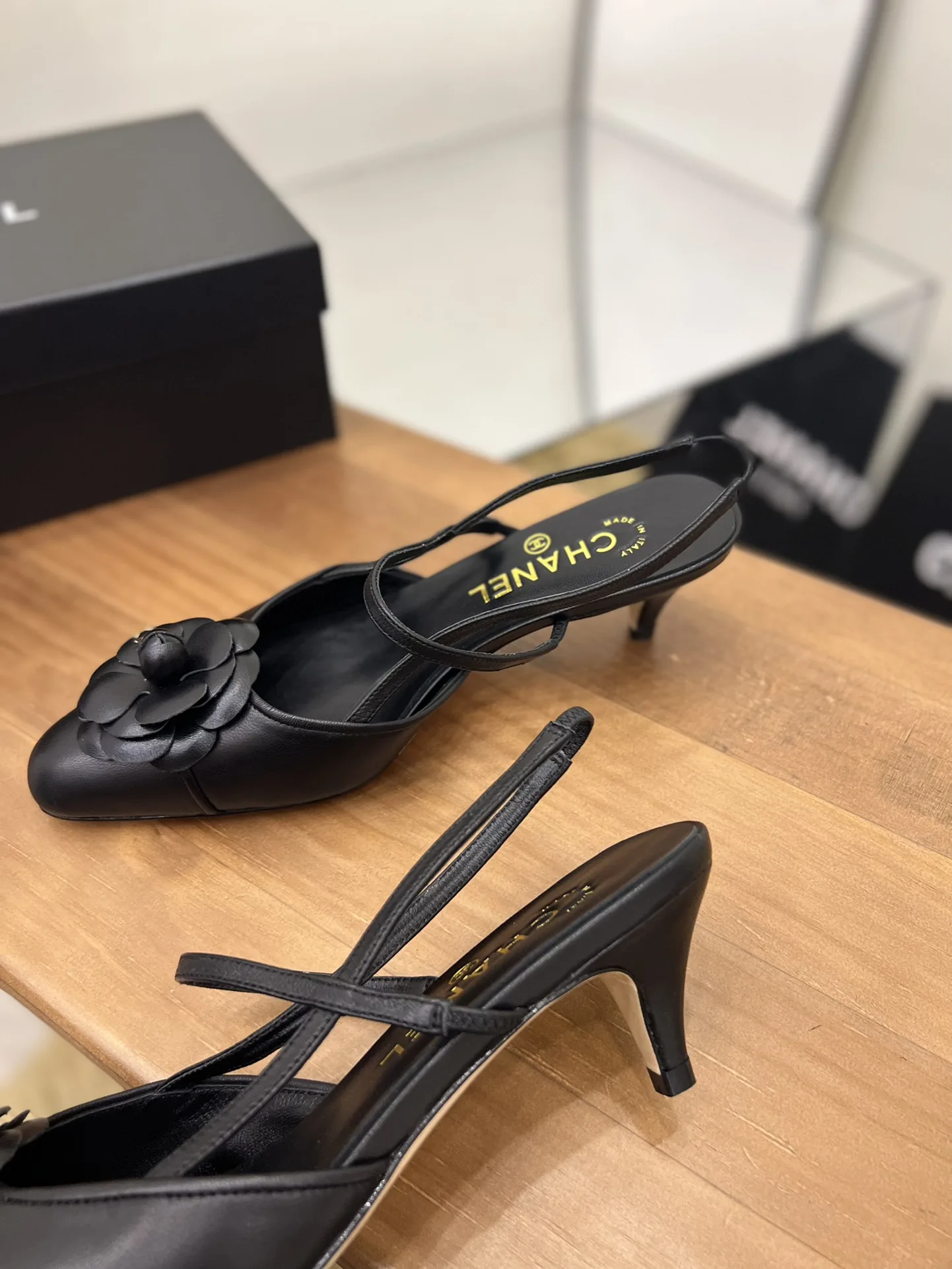 Chanel Womens Camellia Flower Slingback Black - Image 9