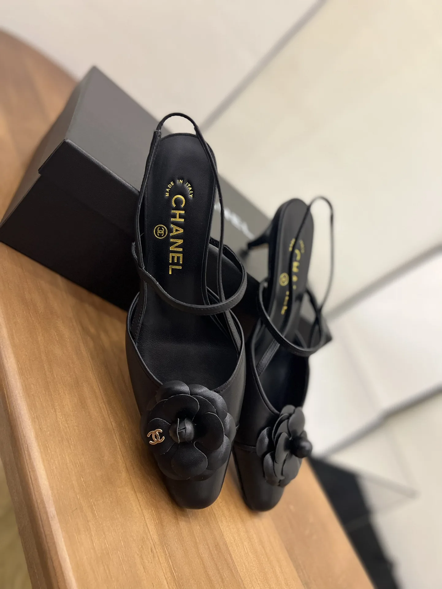 Chanel Womens Camellia Flower Slingback Black - Image 8
